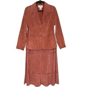 VTG Lew Magram Womens Suede Blazer Midi Skirt Set‎ 12 Patchwork Western Boho